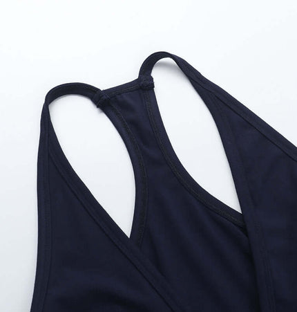 VNeck Backless Halter Vest – Slim Fit showing the elegant halter design and soft fabric texture.