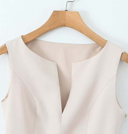 VNeck Sleeveless Crop Top - Slim Fit close-up view on hanger showcasing chic design and stylish fabric.