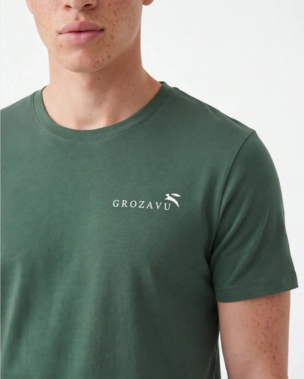 Front view of the Maison Grozavu Bone Tee Foundation in shirt — showing the sophisticated hardware.