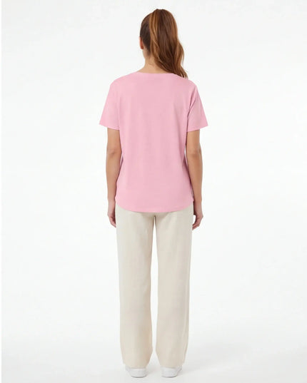 Front view of the Maison Grozavu Refined Sable Tee in tee — showing the tailored hem.