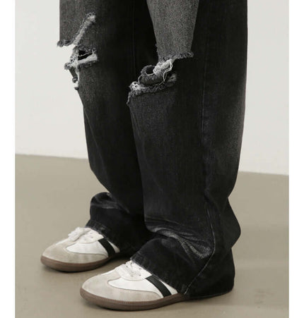 Washed Distressed Straight Jeans – Loose Fit featuring a vintage washed finish and stylish distressed details.