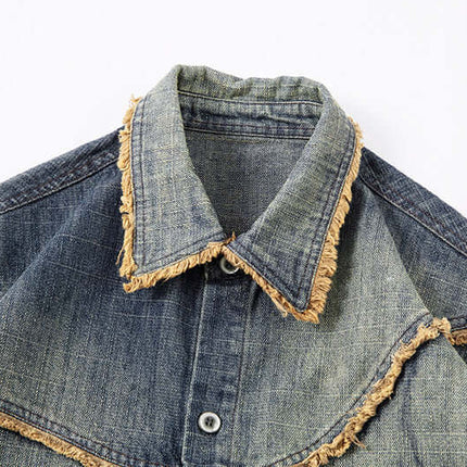 Washed Gradient Denim Shirt - Loose Fit close-up of collar and fabric texture
