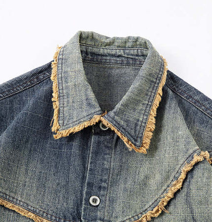 Washed Gradient Denim Shirt - Loose Fit close-up of collar and fabric texture