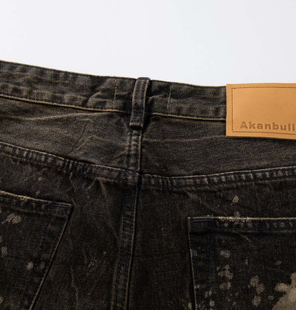 Washed Retro Loose Fit Denim Pants back view showcasing distressed detailing and Akanbullet label.