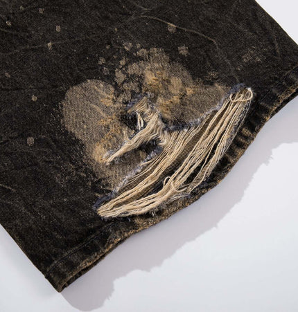 Washed Retro Loose Fit Denim Pants with distressed details and a vintage look.