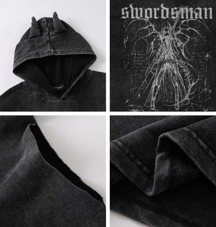 Washed Sleeveless Hooded Tank Top with unique hood design and graphic print, perfect for summer street style.