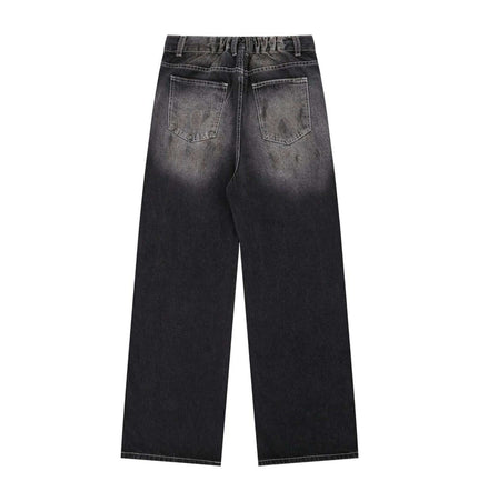 Washed Straight Black Jeans – Loose Fit – Back view displaying washed finish and relaxed fit.