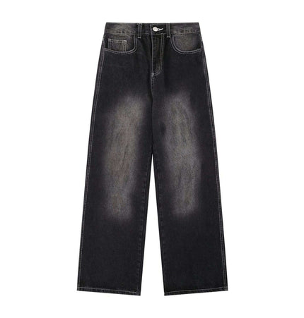 Washed Straight Black Jeans – Loose Fit showcasing a clean, modern design with a relaxed fit and washed finish.