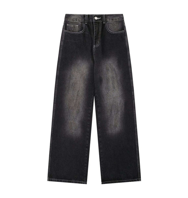 Washed Straight Black Jeans – Loose Fit showcasing a clean, modern design with a relaxed fit and washed finish.