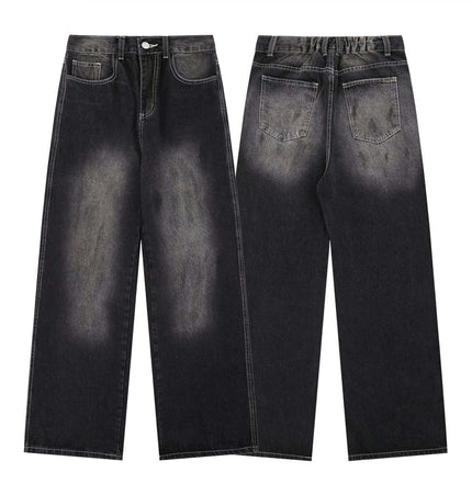 Washed Straight Black Jeans – Loose Fit front and back view showcasing relaxed fit design and stylish washed finish.