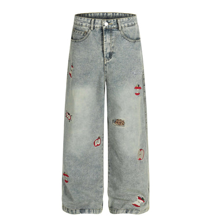 Washed Straight Cropped Jeans featuring modern patchwork details and a light blue washed finish.