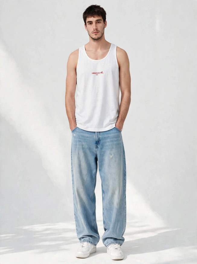 White staple tank top in 148 g/m² ring-spun cotton, full body