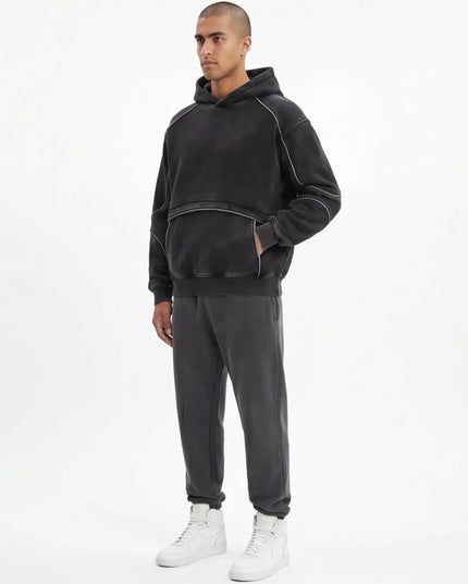 Maison Grozavu Sophisticated Quartz Hoodie in signature tone — front view showing the subtle drape of the fabric