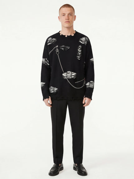 Essential Fit Knitted Sweater Ripped Chain Splicing