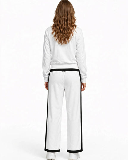 Back view showing the adjustable waist on the women's wide-leg pants