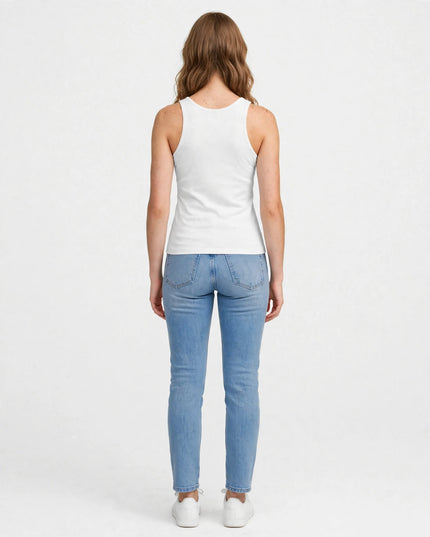 Back view of the white 142 g/m² side-seamed tank top