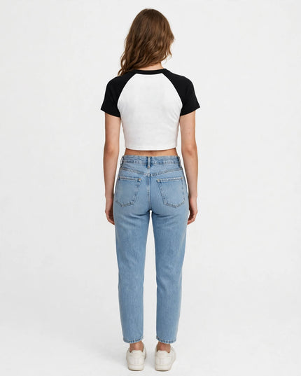 Back view of the micro rib raglan baby tee with black sleeves