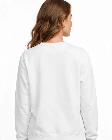 Back view of the white 280 g/m² organic cotton crewneck