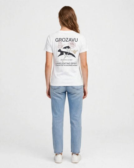 Back view of the White straight-cut cotton tee
