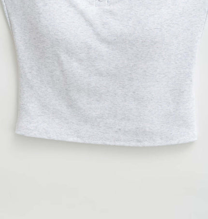 Lace Strap Button Tank Top - Slim Fit in light gray cotton with delicate lace shoulder straps and button detail.