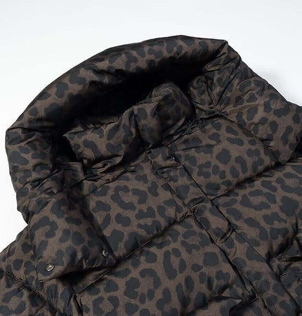 Hooded Zipper Cotton Jacket in bold leopard print with high collar and hand-sewn craftsmanship for modern elegance.