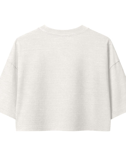 Maison Grozavu Effortless Obsidian Tee Vintage White — rear view showing the cropped hem and oversized back panel