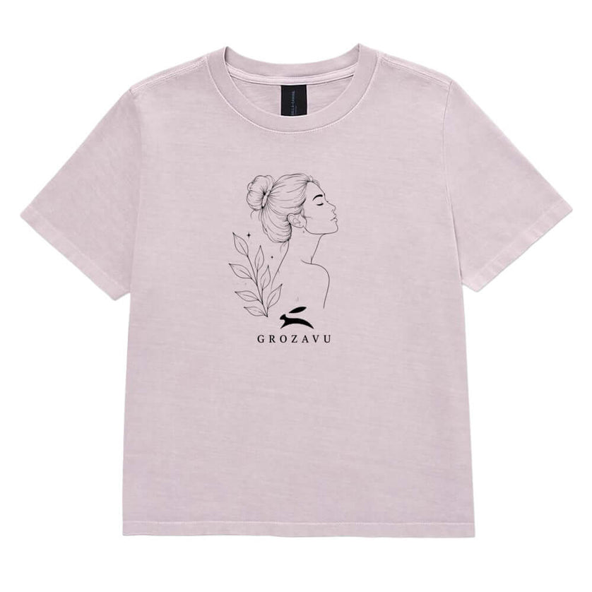 Maison Grozavu Bespoke Concrete Tee in Washed Lavender — front view showing the boxy relaxed fit and garment-dyed colour depth