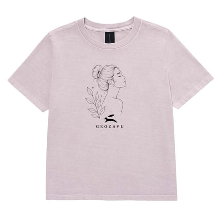 Maison Grozavu Bespoke Concrete Tee in Washed Lavender — front view showing the boxy relaxed fit and garment-dyed colour depth