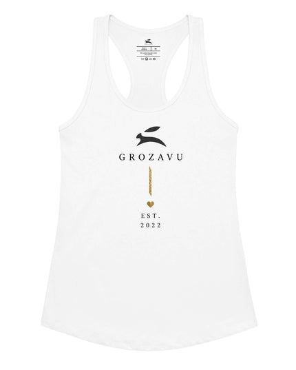 Maison Grozavu Lightweight Bone Tank in White — front view showing the fitted silhouette and clean racerback strap construction