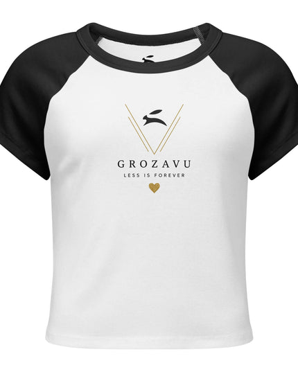 Maison Grozavu Obsidian Tee Fit in White/Black — front view showing the raglan sleeve construction and micro-rib cotton texture