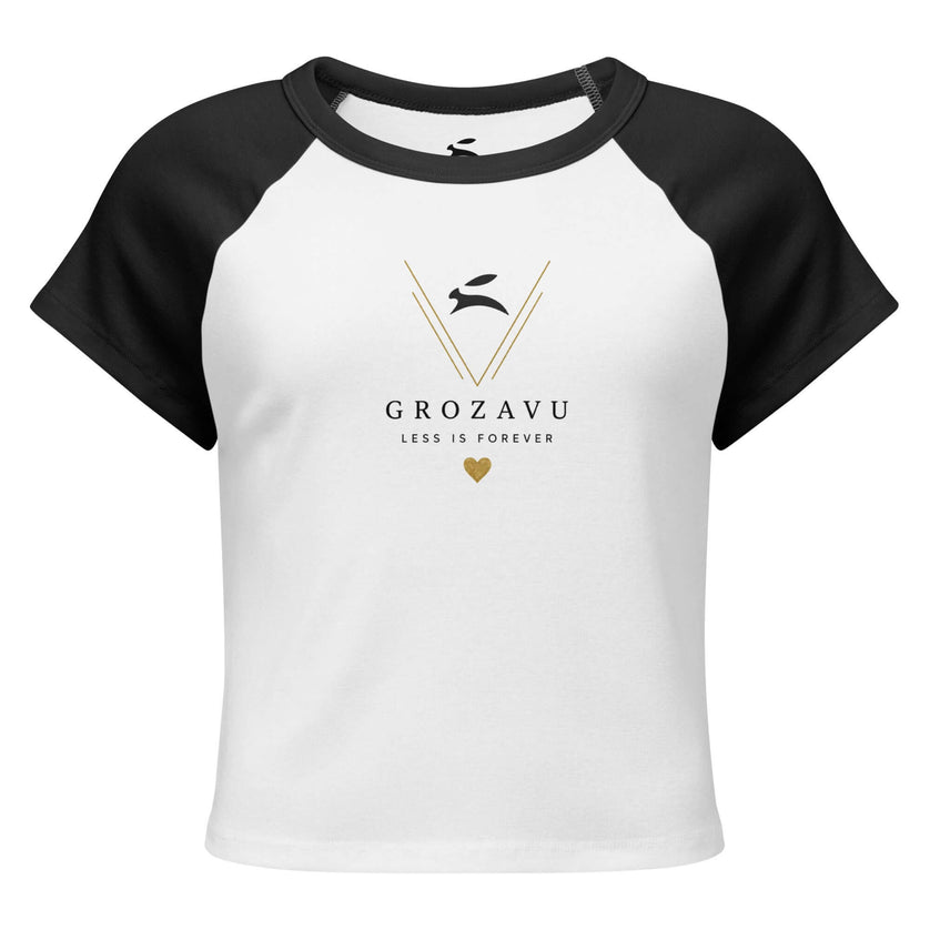 Maison Grozavu Obsidian Tee Fit in White/Black — front view showing the raglan sleeve construction and micro-rib cotton texture