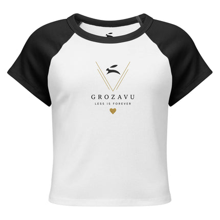 Maison Grozavu Obsidian Tee Fit in White/Black — front view showing the raglan sleeve construction and micro-rib cotton texture
