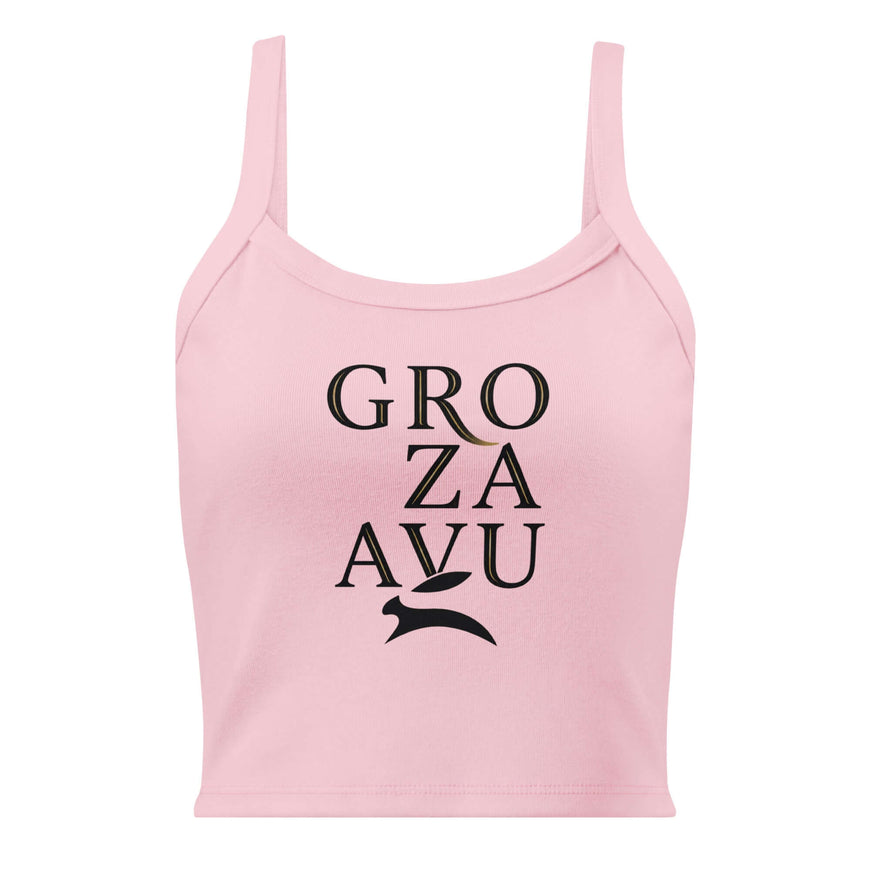 Maison Grozavu Eclipse Tank Standard in Solid Pink — front view showing the micro-rib texture and thick shoulder straps