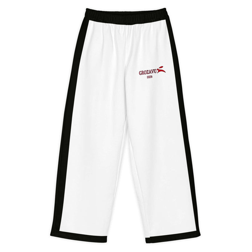 Grozavu wide-leg pants in 300 g/m2 cotton stretch, adjustable waist