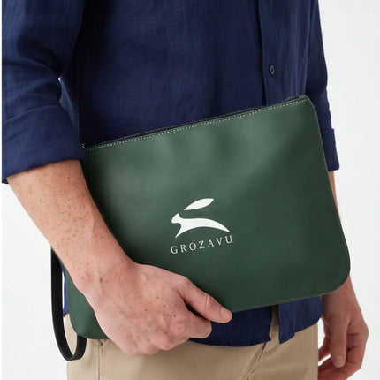 Front view of the Maison Grozavu Artisanal Clay Bag in bag — showing the structural collar.