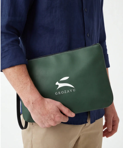 Front view of the Maison Grozavu Artisanal Clay Bag in bag — showing the structural collar.