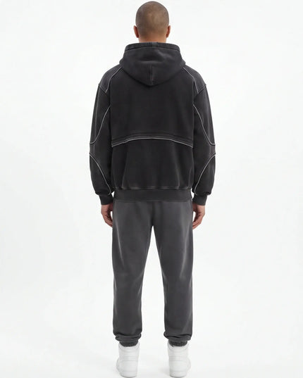 Maison Grozavu Sophisticated Quartz Hoodie in signature tone — front view showing the seamless shoulder transition