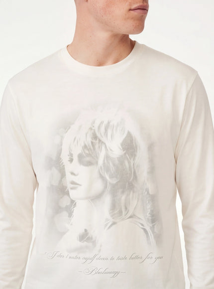 Back view of White character printed t-shirt long sleeve by Grozavu