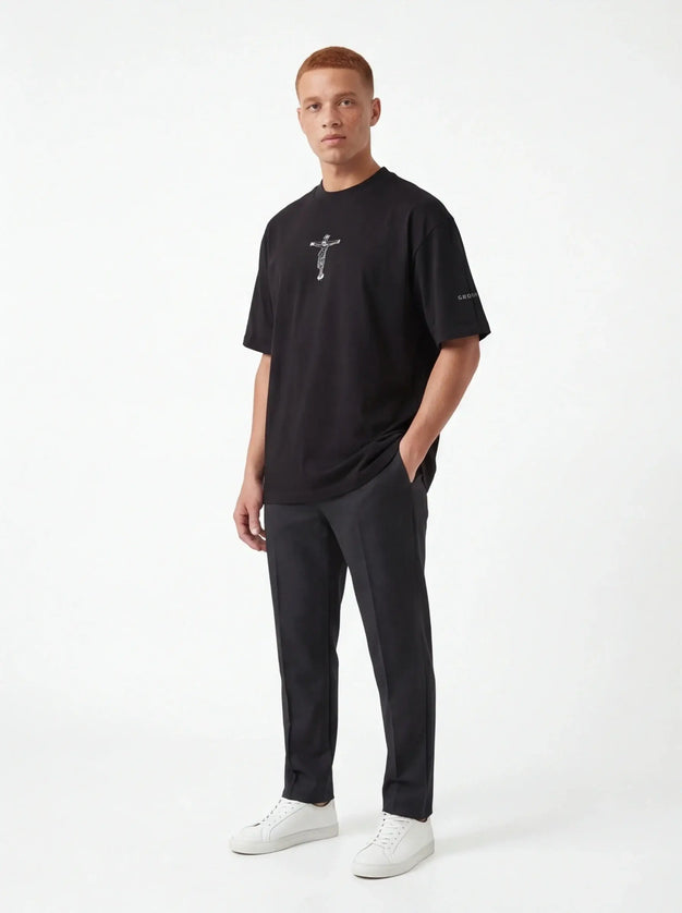 Front view of the Maison Grozavu Sophisticated Stone Tee in tee — showing the clean lines.