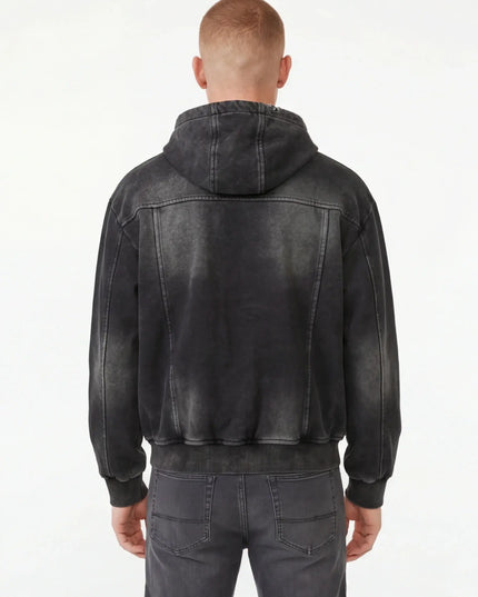 Maison Grozavu Onyx Crewneck Volume in signature tone — front view showing the tailored side seam