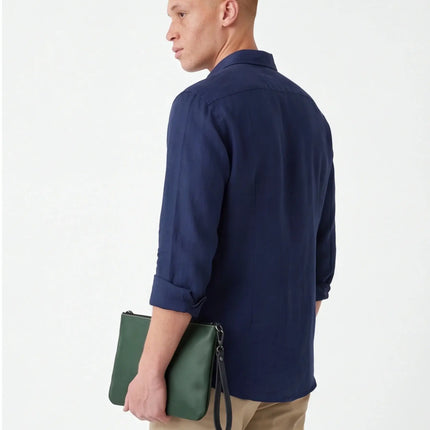 Front view of the Maison Grozavu Artisanal Clay Bag in bag — showing the refined stitching.