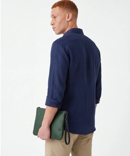 Front view of the Maison Grozavu Artisanal Clay Bag in bag — showing the refined stitching.