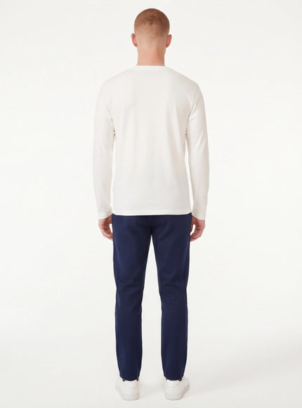 Close-up of White abstract print round neck sleeve fabric