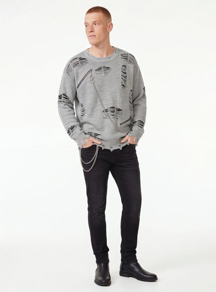 Essential Fit Knitted Sweater Ripped Chain Splicing