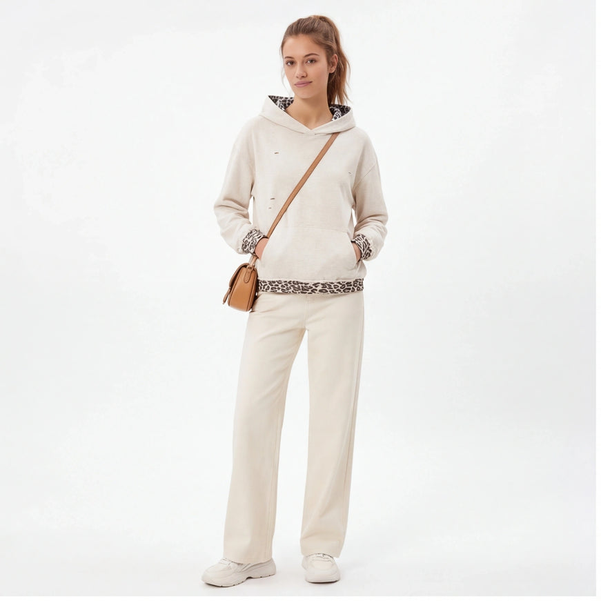 Sudadera perforada con patchwork de patrón animal