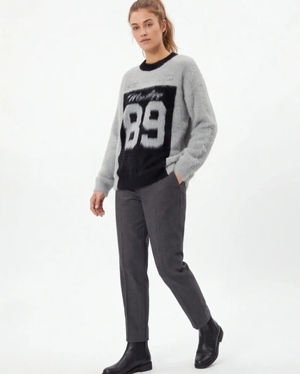 Maison Grozavu Slate Crewneck Edition in signature tone — front view showing the subtle drape of the fabric