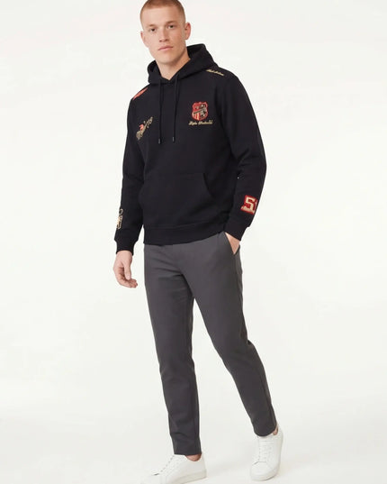 Maison Grozavu Ash Hoodie Drape in signature tone — front view showing the tailored side seam